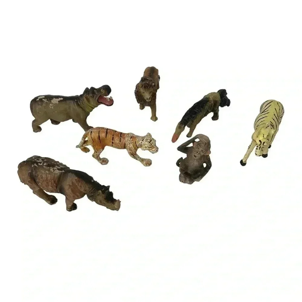 VINTAGE 1970s? HANDMADE HAND-PAINTED AFRICAN CLAY SAFARI ANIMAL FIGURINES SET